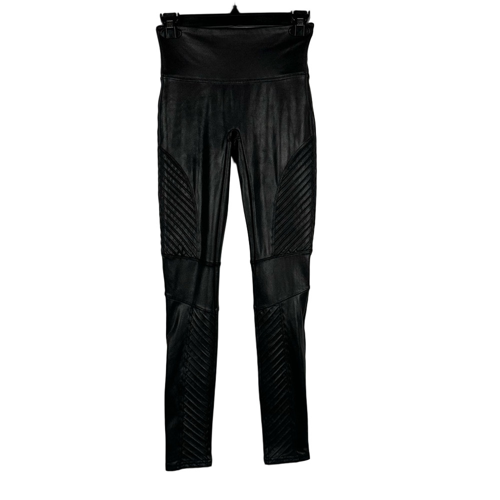 SPANX Black Faux Leather Shaping Leggings Size Small